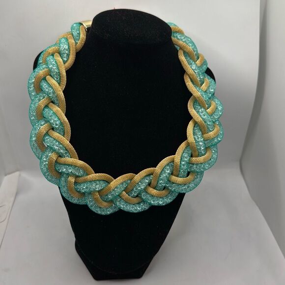 Green & Gold Mesh Necklace Women Jewelry - Picture 2 of 9